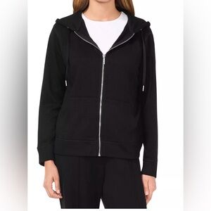 NEW women’s Vince Camuto Velour Quilted-Sleeve Hoodie -Black XL